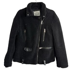 Levi's Oversized Faux Fur Sherpa Black Moto Jacket